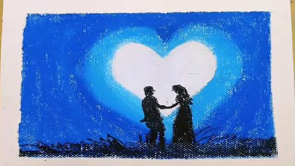 Romantic couple night scenery drawing with pastels step bystep
