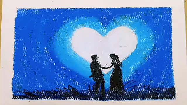 Romantic couple night scenery drawing with pastels step bystep