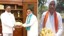 Telangana First Apples Received By CM KCR From Farmer Balaji, Watch Video