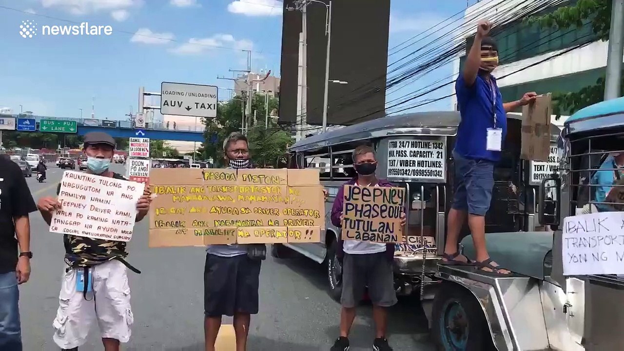 Jeepney drivers protest against lockdown restrictions in the Philippines