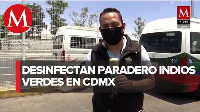 Sanitizan unidades de transporte publico es paradero de Indios Verdes