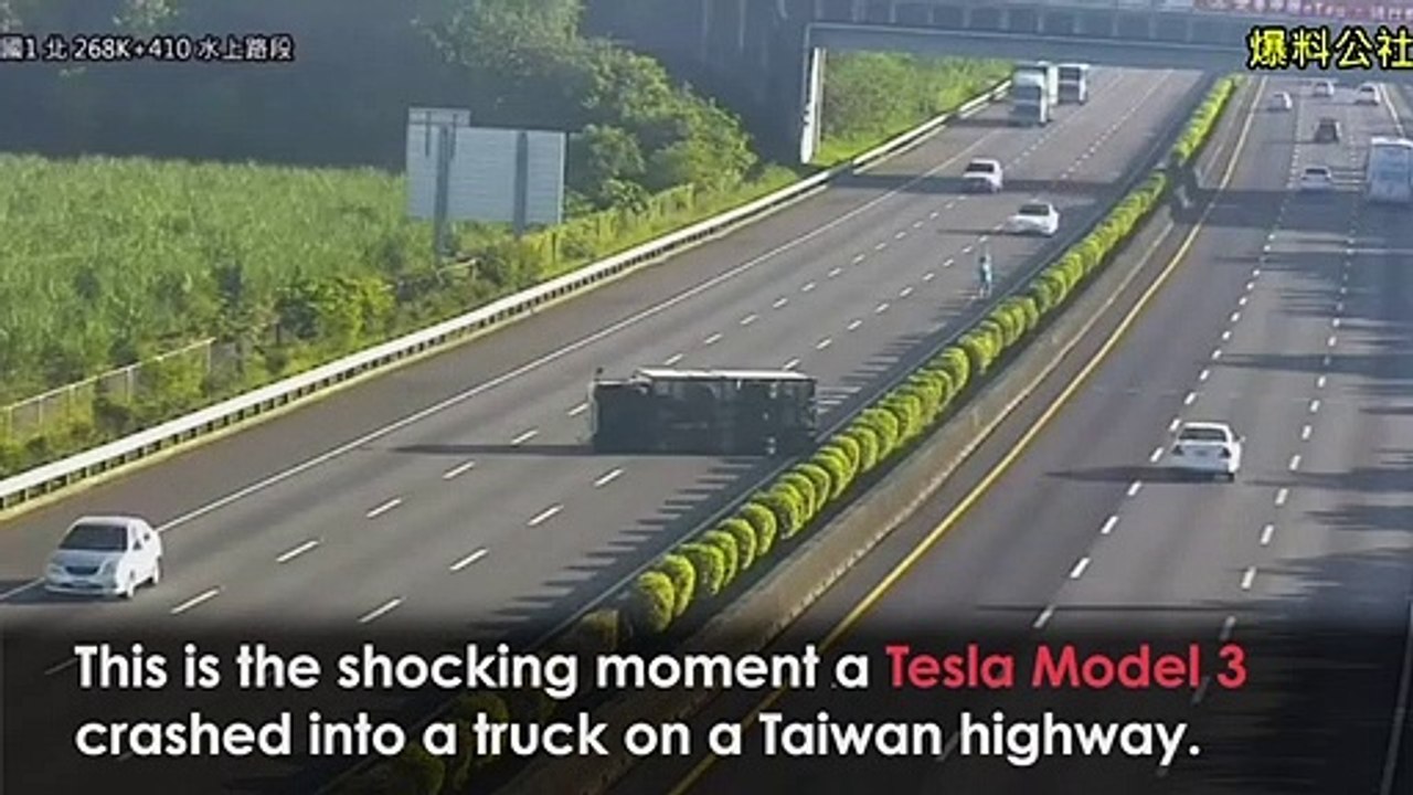 Tesla on Autopilot crashes into overturned truck on busy highway in Taiwan