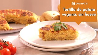 TORTILLA DE PATATA VEGANA ‍ Receta FÁCIL de TORTILLA ¡SIN HUEVO!- Cocinatis