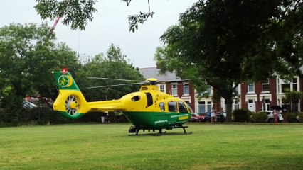 Air ambulance taking off