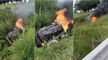 Carro despista-se e incendeia-se na A28 e condutor é salvo  por bombeiro à civil