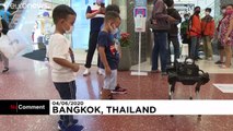 شاهد: روبوت على شكل كلب يساعد على تعقيم اليدين في تايلاند
