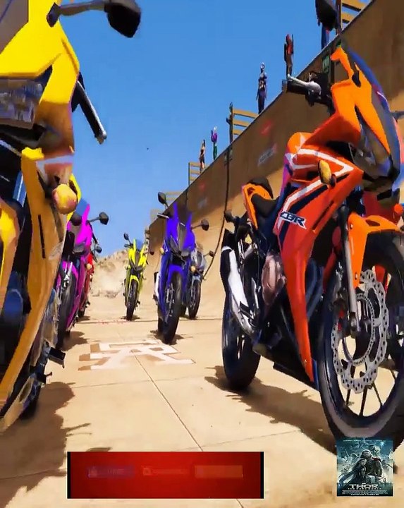 MOTOS com Homem Aranha e Heróis Saltos na Mega Rampa com SUPER MOTOS - GTA V Mods - IR GAMES