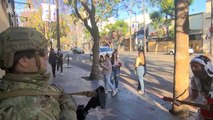 Comedian in cow costume cracks up National Guard on Hollywood Boulevard in Los Angeles