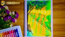 Street landscape | how to draw simple street landscape with oil pastel | street landscape drawing for beginners