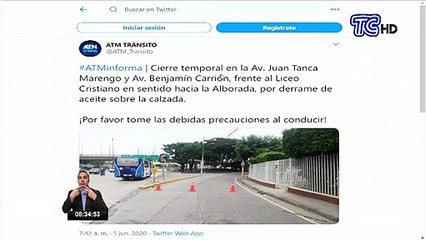 ATM informa cierre de avenida Juan Tanca Marengo por derrame de aceite sobre la calzada