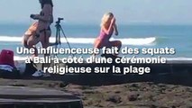 Une influenceuse irrespectueuse fait des squats à côté d'une cérémonie religieuse