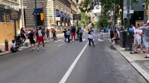 Police in Philadelphia filmed shooting hoops with locals on closed streets of city centre