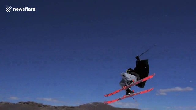 Dude on slopes instantly regrets trying to keep up with pro-skier pals