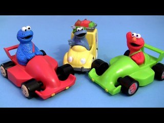 Download Video: Cookie Monster Racing Lightning McQueen Disney Cars Diecast Elmo Pixar car toys