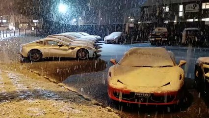 Ferrari Sports Car Parked While Snowing
