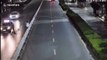 Road guardrails fall like dominos after drunk man jumps over them and falls down