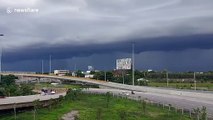 Imposing grey Arcus clouds tower on Thailand before tropical storm hits