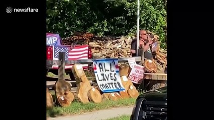Shocking moment Trump supporter kneels on another's neck to mock police killing of George Floyd in New Jersey