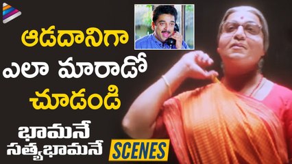 Kamal Haasan Superb introduction as Women | Bhamane Satyabhamane Telugu Movie Scenes | Meena