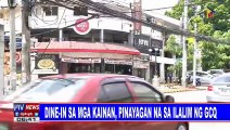 Dine-in sa mga kainan, pinayagan na sa ilalim ng GCQ