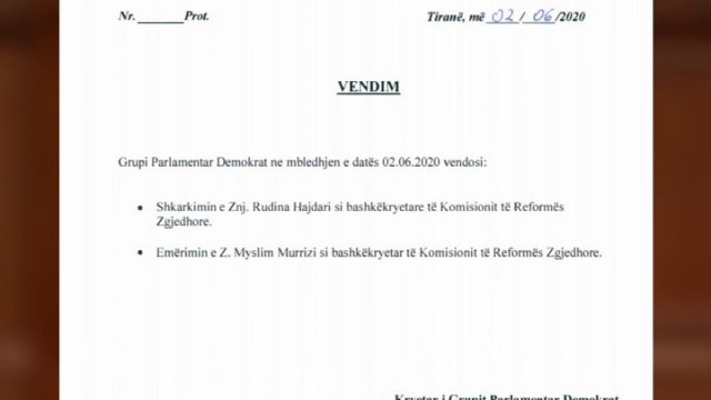 Top News - Shkarkimi i Hajdarit/ Del shkresa e dorëzuar në kuvend