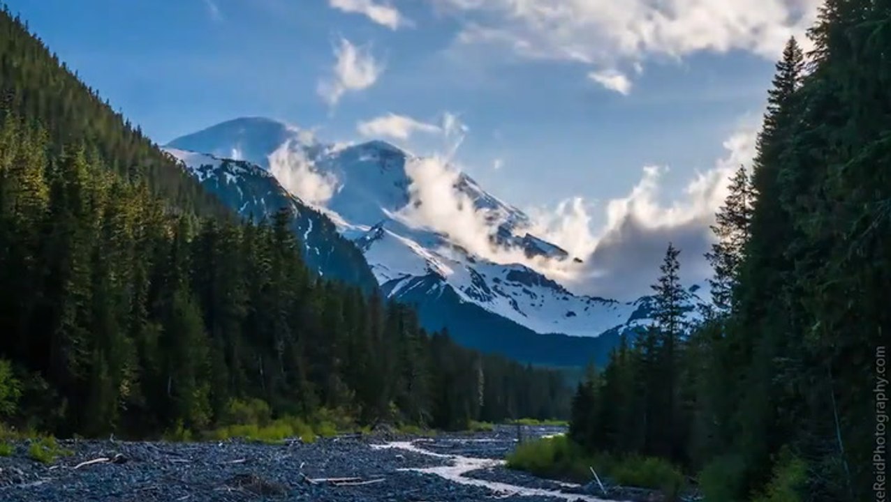 Clouds dance over Mount Rainier