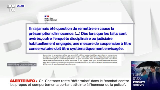 Racisme: Dès lors que les faits sont avérés, une mesure de suspension (...) doit être systématiquement envisagée , déclare le ministère de l'Intérieur