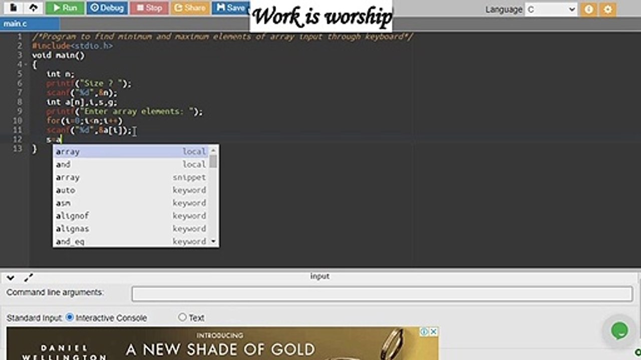 Finding out greatest and smallest element of an array |C Program|