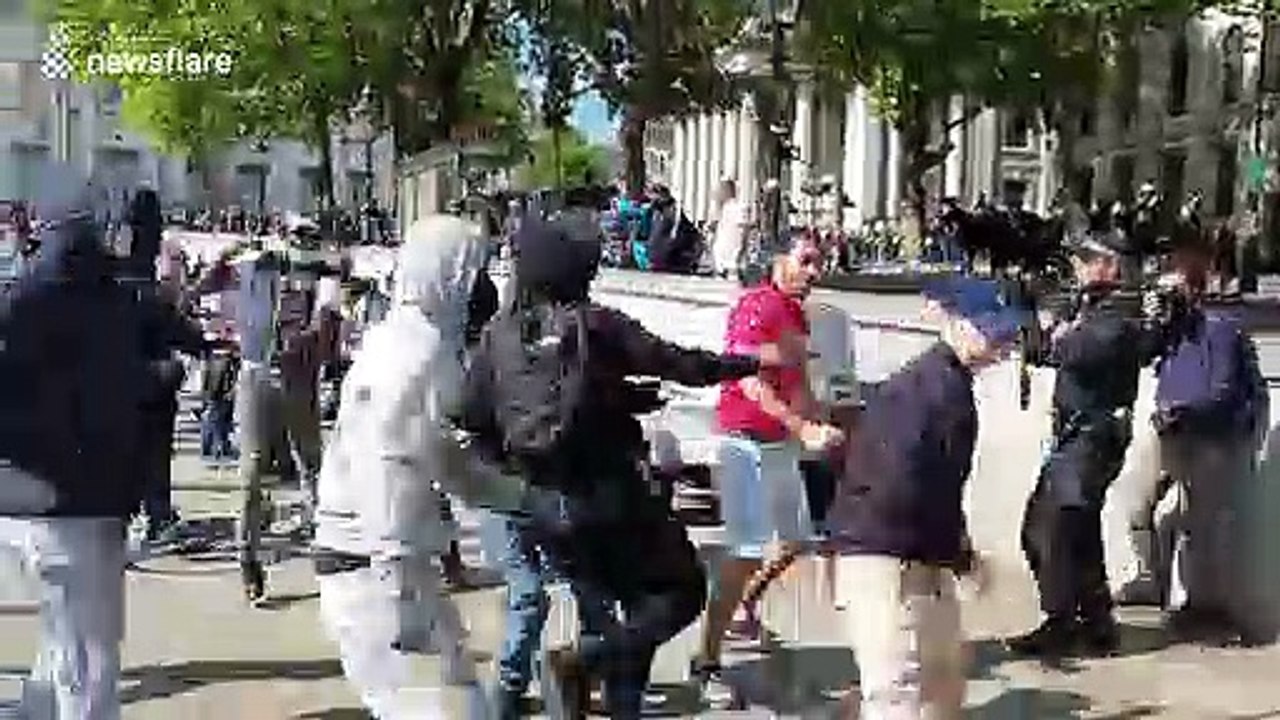 Violent clashes break out in Trafalgar Square as one man appears to be seriously injured