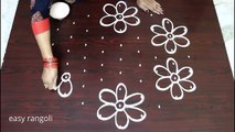 Creative and easy, Flower Rangoli ,patterns with 9x5, middle dots ,   simple kolam designs ,   muggulu