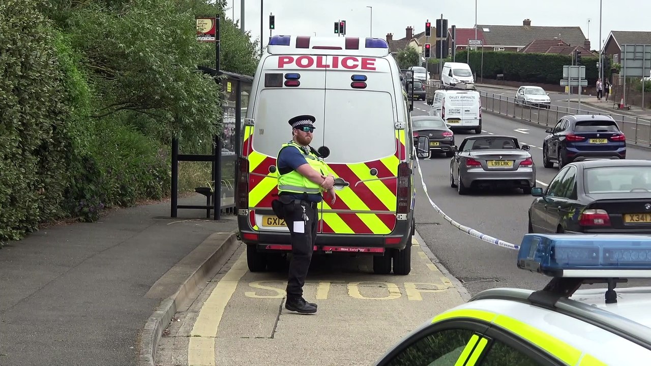 Watch the scene of the incident after police responded to a report of a man with a sword wearing body armour