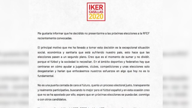 Iker Casillas renuncia a presentarse a las elecciones en la RFEF