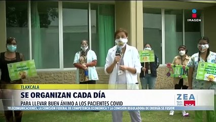 Trabajadores se organizan cada día para llevar buen ánimo a pacientes con Covid-19
