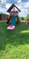 Kid Gets Swept by Buddy Going Down Slide