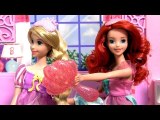 Disney Princess Ariel and Rapunzel Royal Slumber Party having Sleepover at Barbie Glam Vacation House