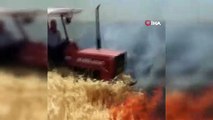 Bir yıllık emeğini kurtarmak için traktörle ateşin içine daldı