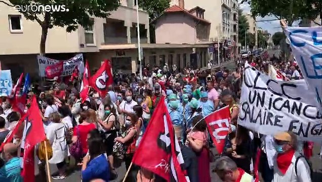 Profissionais de saúde franceses em protesto
