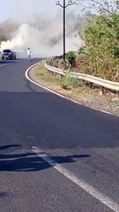 Firefighting with burning car