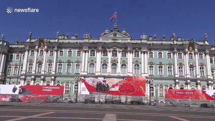Decorations set up for Victory Day celebration in St Petersburg