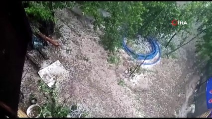 Dolu yağışı köyü beyaza bürüdü