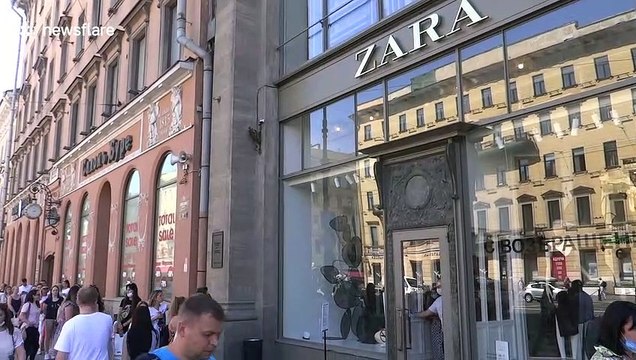 Re-opening of retailer Zara sees long lines in St. Petersburg, Russia