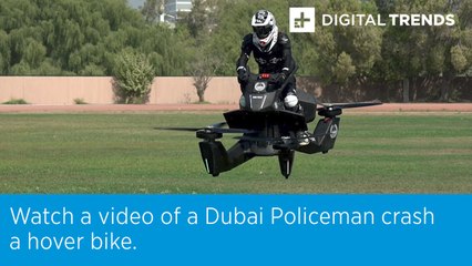 Watch a video of a Dubai Policeman crash a hover bike.