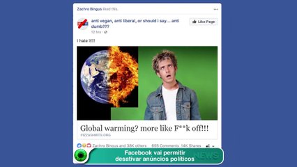 Facebook vai permitir desativar anúncios políticos