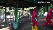 Petugas pemadam kebakaran melakukan penyemprotan disinfektan di Kawasan Taman Margasatwa Ragunan, Jakarta.
