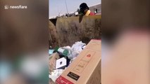 Stranded workers scavenge for food through rubbish bins in Saudi Arabia