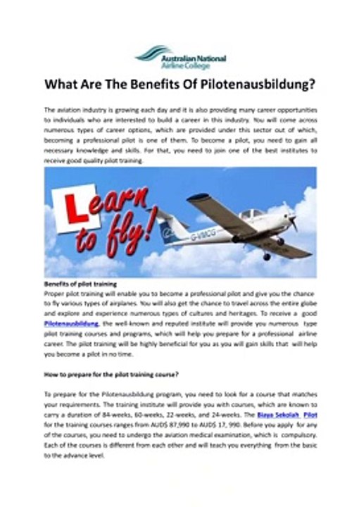 What Are The Benefits Of Pilotenausbildung