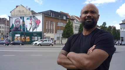 Fresque en hommage à George Floyd à Bruxelles réalisée par NovaDead (Julien Crevaels)