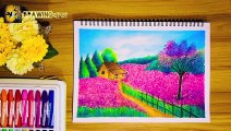 Scenery of spring season | how to draw spring season landscapes | spring season drawing| easy and simple spring season drawing for beginners