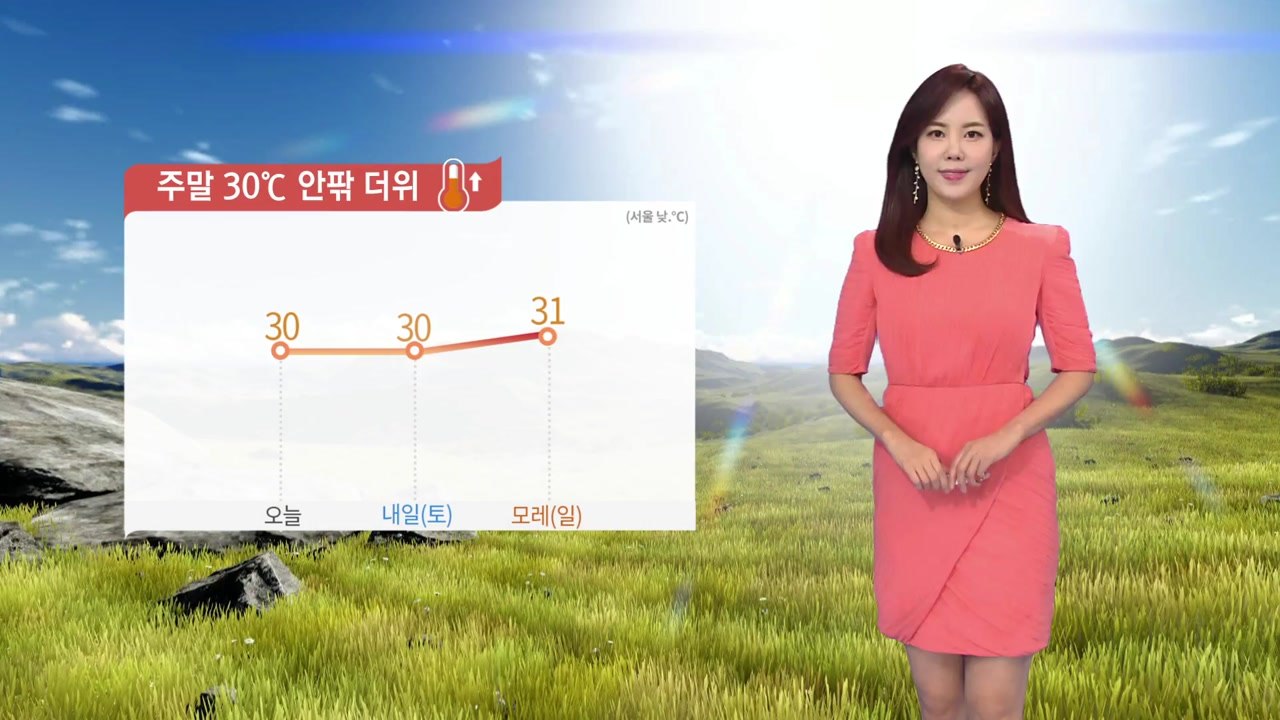 [날씨] 내일도 30도 안팎 더위...내륙 곳곳에 소나기 / YTN