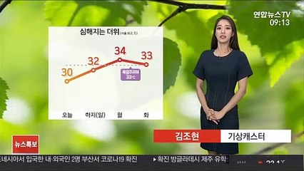 [날씨] 낮 30도 안팎 더위…오후 내륙 소나기